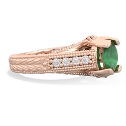 Emerald Antique Style Milgrain Diamond 14K Rose Gold ring R2028