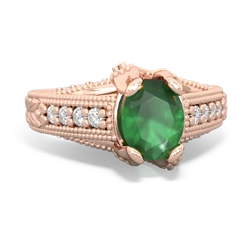Emerald Antique Style Milgrain Diamond 14K Rose Gold ring R2028