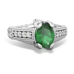 Emerald Antique Style Milgrain Diamond 14K White Gold ring R2028