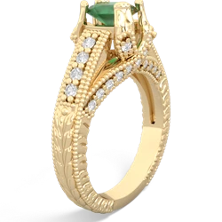 Emerald Antique Style Milgrain Diamond 14K Yellow Gold ring R2028