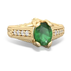 Emerald Antique Style Milgrain Diamond 14K Yellow Gold ring R2028