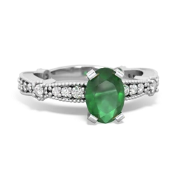 Emerald Sparkling Tiara 7X5mm Oval 14K White Gold ring R26297VL