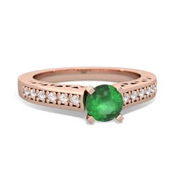 Emerald Art Deco Engagement 5Mm Round 14K Rose Gold ring R26355RD