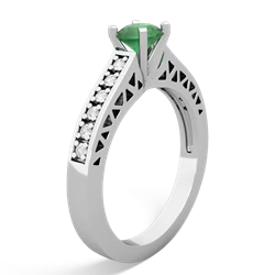 Emerald Art Deco Engagement 5Mm Round 14K White Gold ring R26355RD