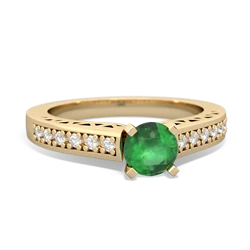 Emerald Art Deco Engagement 5Mm Round 14K Yellow Gold ring R26355RD