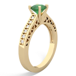 Emerald Art Deco Engagement 6Mm Round 14K Yellow Gold ring R26356RD