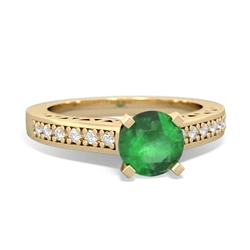 Emerald Art Deco Engagement 6Mm Round 14K Yellow Gold ring R26356RD