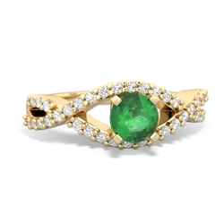 Emerald Diamond Twist 5Mm Round Engagment  14K Yellow Gold ring R26405RD