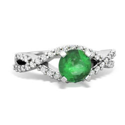 Emerald Diamond Twist 6Mm Round Engagment  14K White Gold ring R26406RD