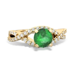 Emerald Diamond Twist 6Mm Round Engagment  14K Yellow Gold ring R26406RD