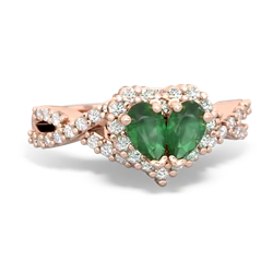 Emerald Diamond Twist 'One Heart' 14K Rose Gold ring R2640HRT