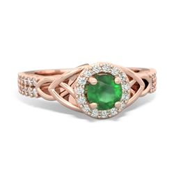 Emerald Celtic Knot Halo 14K Rose Gold ring R26445RH