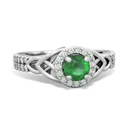 Emerald Celtic Knot Halo 14K White Gold ring R26445RH