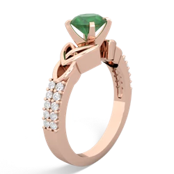 Emerald Celtic Knot 6Mm Round Engagement 14K Rose Gold ring R26446RD