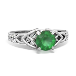 Emerald Celtic Knot 6Mm Round Engagement 14K White Gold ring R26446RD