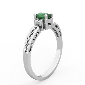 Emerald Filligree Scroll Oval 14K White Gold ring R0812