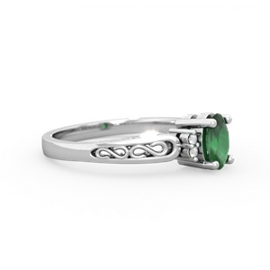 Emerald Filligree Scroll Oval 14K White Gold ring R0812
