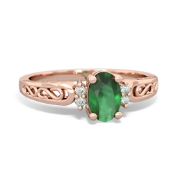 Emerald Filligree Scroll Oval 14K Rose Gold ring R0812