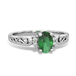 Emerald Filligree Scroll Oval 14K White Gold ring R0812