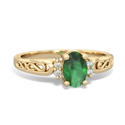 Emerald Filligree Scroll Oval 14K Yellow Gold ring R0812