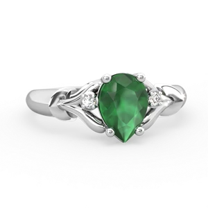 Emerald Precious Pear 14K White Gold ring R0826