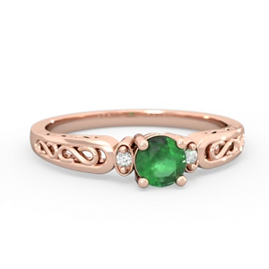 Emerald Filligree Scroll Round 14K Rose Gold ring R0829