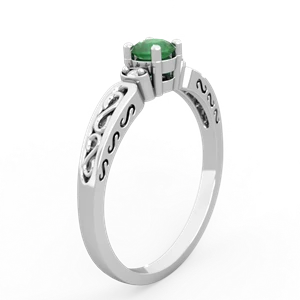 Emerald Filligree Scroll Round 14K White Gold ring R0829