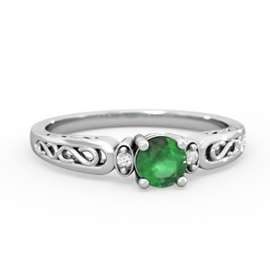 Emerald Filligree Scroll Round 14K White Gold ring R0829