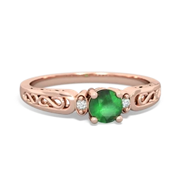 Emerald Filligree Scroll Round 14K Rose Gold ring R0829