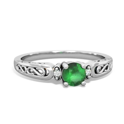 Emerald Filligree Scroll Round 14K White Gold ring R0829