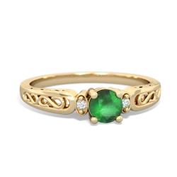 Emerald Filligree Scroll Round 14K Yellow Gold ring R0829