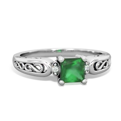 Emerald Filligree Scroll Square 14K White Gold ring R2430