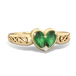 Emerald Filligree 'One Heart' 14K Yellow Gold ring R5070