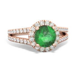 Emerald Pave Halo 14K Rose Gold ring R5490