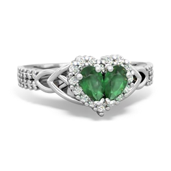 Emerald Celtic Knot Two Hearts As One 14K White Gold ring R2644HRT