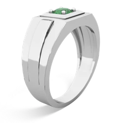 Emerald Men's Squared Circle 14K White Gold ring R0480