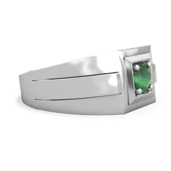 Emerald Men's Squared Circle 14K White Gold ring R0480