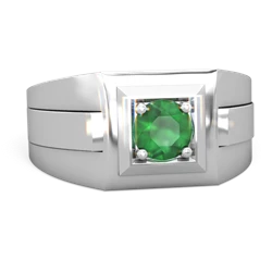 Emerald Men's Squared Circle 14K White Gold ring R0480