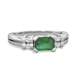 Emerald Art Deco East-West 14K White Gold ring R2590