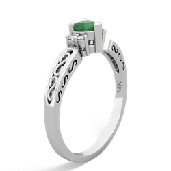 Emerald Filligree Scroll Heart 14K White Gold ring R2429