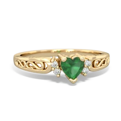 Emerald Filligree Scroll Heart 14K Yellow Gold ring R2429