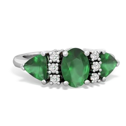 Emerald Antique Style Three Stone 14K White Gold ring R2186