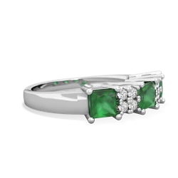 Emerald Three Stone Diamond Cluster 14K White Gold ring R2592