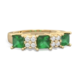 Emerald Three Stone Diamond Cluster 14K Yellow Gold ring R2592