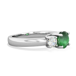 Emerald Diamond Three Stone Round Trellis 14K White Gold ring R4018