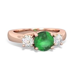 Emerald Diamond Three Stone Round Trellis 14K Rose Gold ring R4018