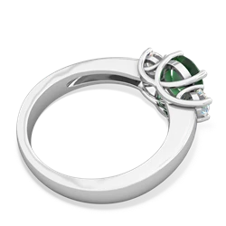 Emerald Diamond Three Stone Round Trellis 14K White Gold ring R4018