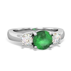 Emerald Diamond Three Stone Round Trellis 14K White Gold ring R4018