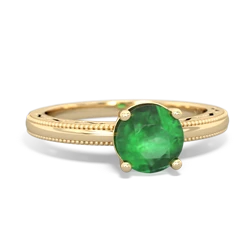 Emerald Milgrain Filigree 14K Yellow Gold ring R5090