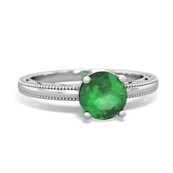 Emerald Milgrain Filigree 14K White Gold ring R5090